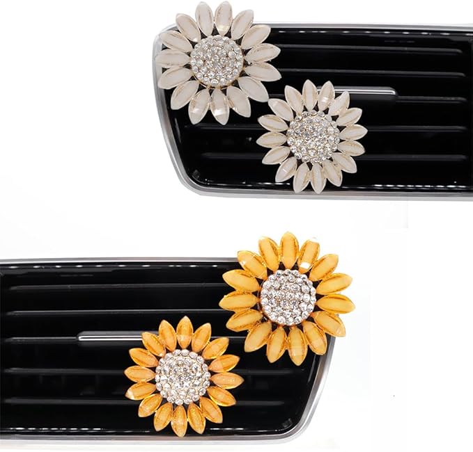 4pcs Sunflower Air Vent Clips Car Air Freshener Bling Sunflower Car Accessories for Women Car Interior Decorations Yellow Beige 2 sizes Refillable Flowers Car Vent Clips