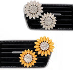 4pcs Sunflower Air Vent Clips Car Air Freshener Bling Sunflower Car Accessories for Women Car Interior Decorations Yellow Beige 2 sizes Refillable Flowers Car Vent Clips