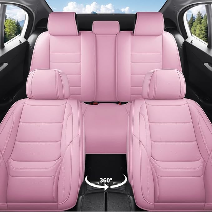 Car Seat Covers Full Set Custom Fit for Mercury Mariner 2005-2011 - Premium Leather with Lumbar Support, Breathable, Anti-Slip & Excellent Seating Experience (Pink, Full Set)