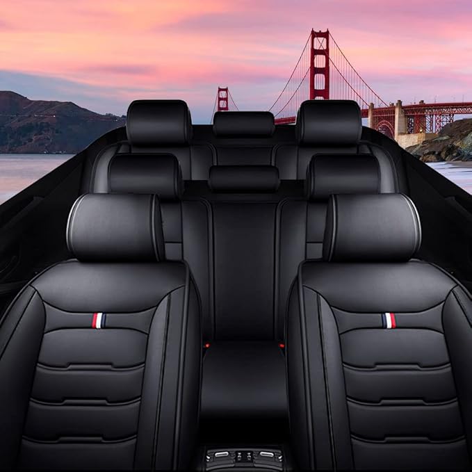 Car Seat Cover 8 Seats for Toyota Highlander 2001-2025, Waterproof Durable Premium Leather Car Seat Protector, Comfortable Anti-Slip Stylish Sport Seat Cover. (8 Seats Standard,Black)