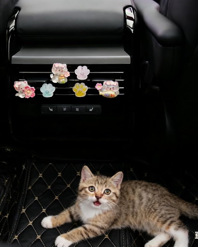 Cute Cat Air Freshener Vent Clips, 6Pcs Cat Paw Decorative Vent Clips, Car Air Conditioner Clip Automotive Interior Decoration for Cars【Fragrance-Free Aromatherapy Tablets, Add Your Own Scent】