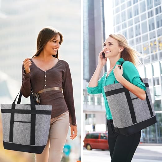 CIVJET Insulated Reusable Tote Bag for Grocery Shopping for Women, Insulated Pizza/Food Delivery Bag to Keep Food Cold/Hot, Waterproof PRO, Grey, 1PK
