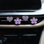 4PCS Car Air Vent Clips with Fragrance Pads, Cute Flower Car Air Fresheners Vents Clips Diamond Vent Clip Auto Interior Decor Charm Bling Auto Accessories Decoration for Women (Purple)