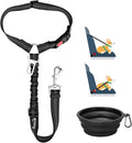 Lukovee Dog Car Seat Belt, 2 Pack Headrest Restraint Seatbelt, Adjustable Pet Safety Leads with Reflective Elastic Bungee for Dog Harness Collar Travel Daily Use (Black,Headrest + Clip + 1 Bowl)