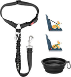 Lukovee Dog Car Seat Belt, 2 Pack Headrest Restraint Seatbelt, Adjustable Pet Safety Leads with Reflective Elastic Bungee for Dog Harness Collar Travel Daily Use (Black,Headrest + Clip + 1 Bowl)