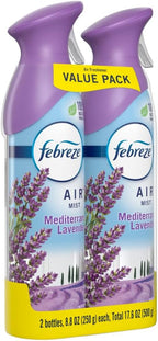 Febreze Air Mist Air Freshener Spray, Odor-Fighting Room Spray, Air Fresheners for Home and Bathroom and Kitchen, Aerosol Can, Mediterranean Lavender Scent, 8.8oz (Pack of 2)