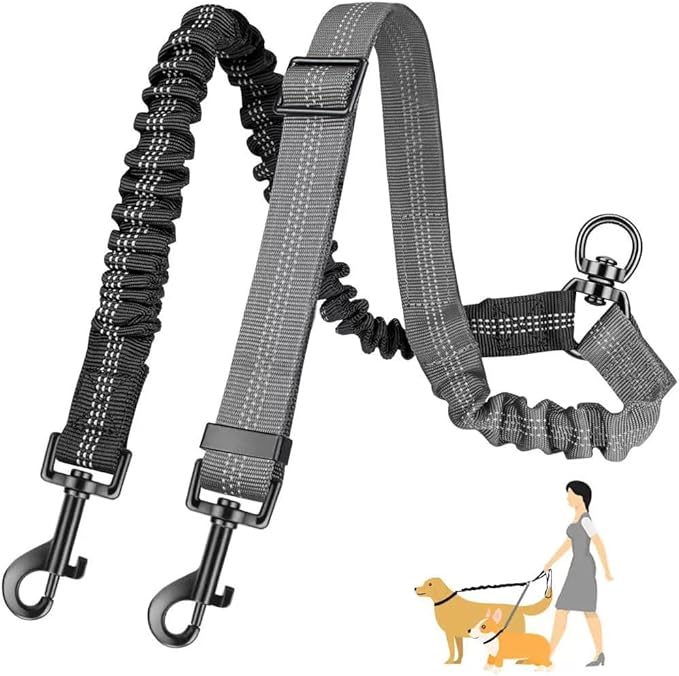 Removable Dog Seat Belt Harness for Car, 3 in 1 Pet Car Seatbelt Leash, Retractable Restraint Secures to Vehicle Headrest & Adjustable Reflective Dog Seatbelt Tether (Grey, Size 3)