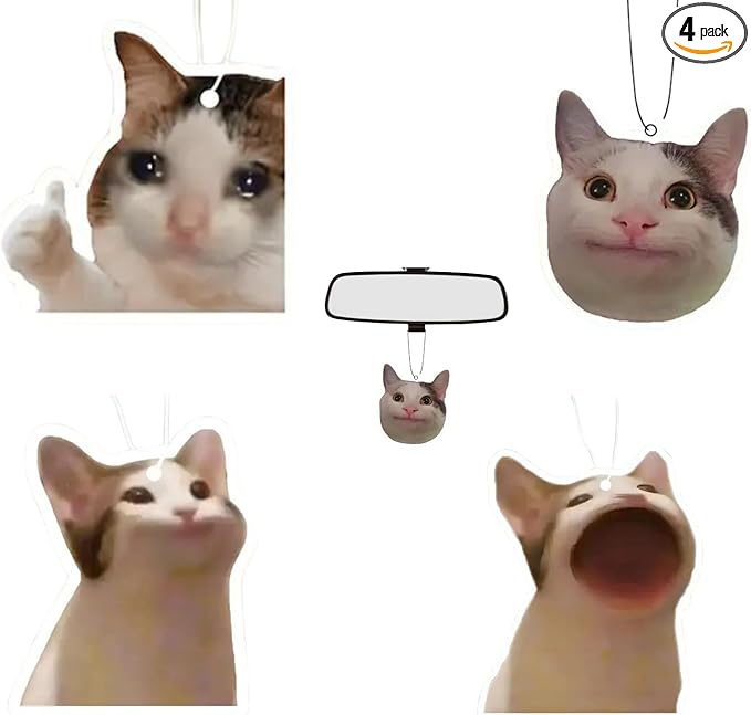 Rawan 4 Pack Cat Air Freshener - Funny Cat Decor for Women, Men & Kids - Hanging Fresheners for Car & Home