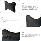 Car Headrest Pillow, Suede Soft Comfortable Breathable Vehicle Seat Neck Support Cushion with Adjustable Strap, Ergonomic Design Auto Head Rest Pad, Universal for Sedan RV Truck (Black)