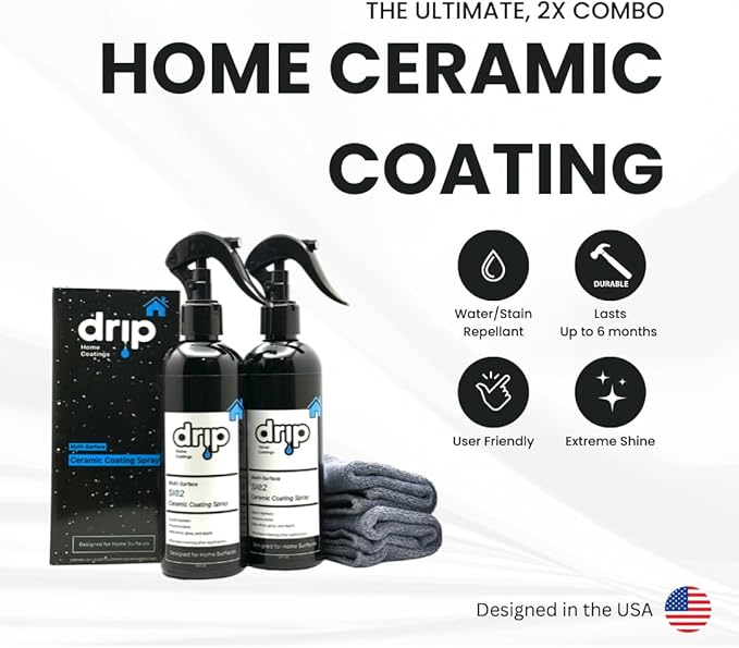 2 Pack - Home Ceramic Spray Coating Kit - 2x 10oz Spray Bottles - Kitchen & Bath - Stainless Steel - Adds Depth, Gloss, and Repels all Liquids!