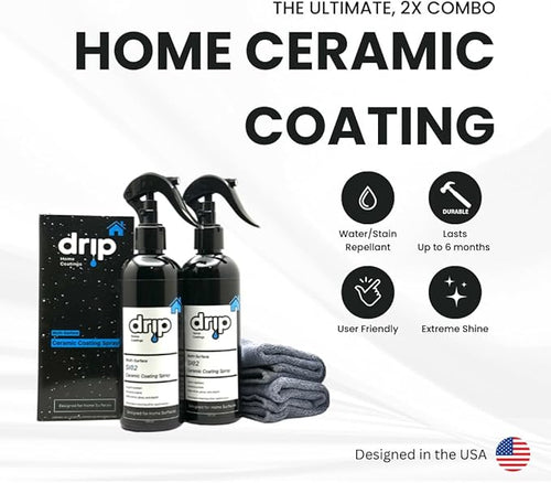 2 Pack - Home Ceramic Spray Coating Kit - 2x 10oz Spray Bottles - Kitchen & Bath - Stainless Steel - Adds Depth, Gloss, and Repels all Liquids!