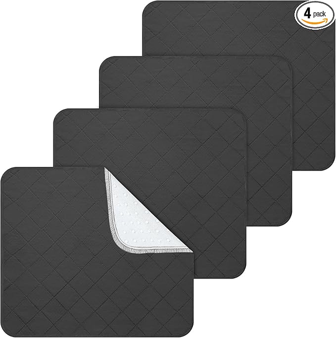 Waterproof Chair Pads for Incontinence, 4 Pack Reusable Seat Protector Pads 18" x 16", Absorbent Wheelchair Pad Covers, Washable Chair Pads for Adults, Kids & Pets - Black