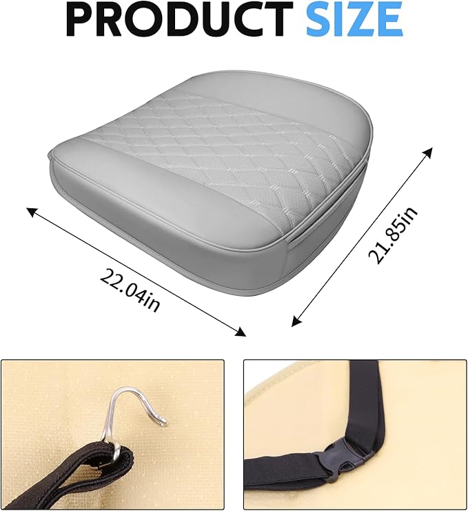 wuyaoyao Leather Car Seat Bottom Covers, Anti-Slip Front Seat Covers for Car, Auto Seat Cover Cushion Pad, Full Wrap Bottom Auto Seat Protector with Pocket Suitable for Most Vehicles (Gray)