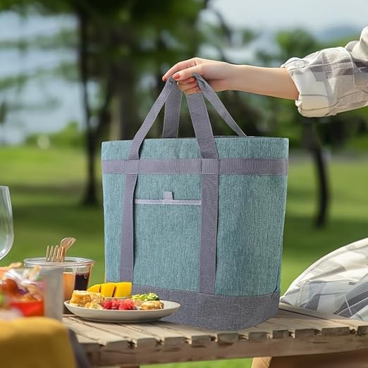 CIVJET Insulated Reusable Tote Bag for Grocery Shopping for Women/Men, Waterproof Cooler Bags for Travel/Beach/Picnic, Pizza/Food Delivery Bag to Keep Food Cold/Hot (Cationic Cloth, Green，2-Pack)