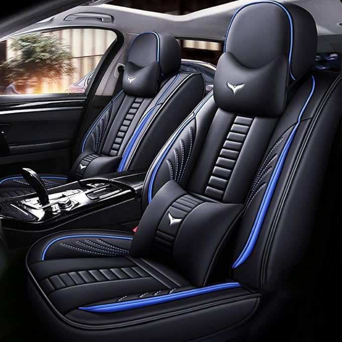 for Toyota CHR Seat Covers 2018-2026, Full Coverage Customized Car Seat Covers, Premium Leather Waterproof Stain-Resistant Easy to Install (Luxury 2 Seats, Black&Blue)