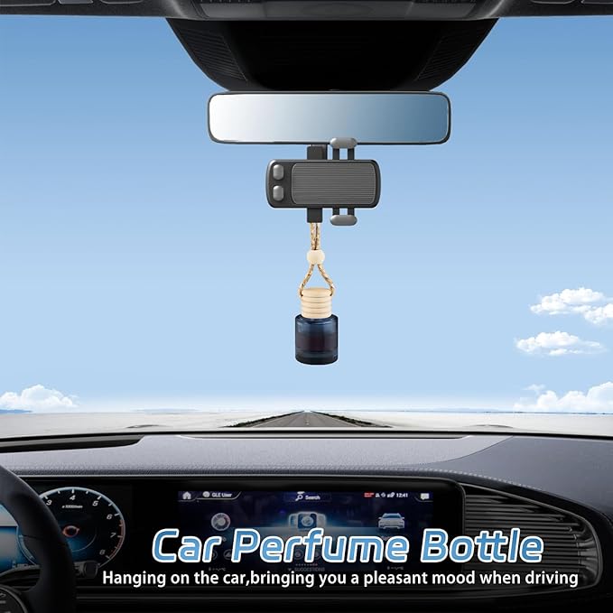 24 Pcs Black Car Hanging Air Fresheners Empty Glass Diffuser Bottles Pendant Perfume Bottle For Essential Oil Fragrance Aromatherapy Auto Interior Ornaments Decor (Cylinder-Black)