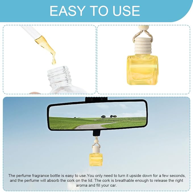 5PCS Hanging Car Air Freshener, Car Air Freshener Diffuser, 8ml Empty Glass Auto Oil Perfume Aromatherapy Diffuser Charms, Refillable Perfume Bottles for Most Vehicles (Schoolbag, Style 1)