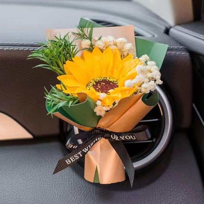 Small Bouquet Car Air Freshener Vent Clips, Mini Dried Flower Bouquet,Cute Vehicle Interior Decorations Universal for Truck SUV Dashboard,Interior Accessories (L, 1set)