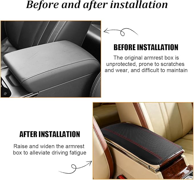 Car Center Console Cover, PU Leather Vehicle Armrest Seat Box Cover Protector, Comfortable Automotive Interior Arm Rest Cushion Pad Accessories, Universal for SUV Sedan Truck (Black/Red)