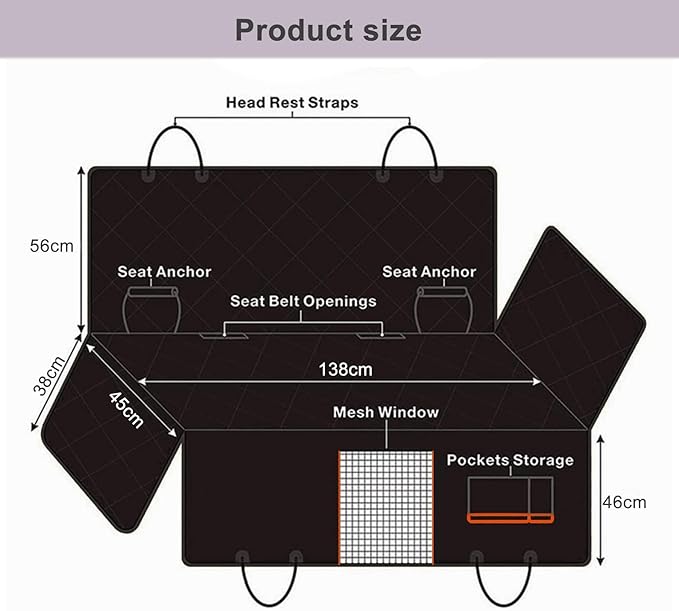 Dog Car Seat Cover for Back Seat with Mesh Window, 600D Heavy Duty Waterproof Hammock, Universal Fit for Cars and SUVs (Standard 56.5"x53")