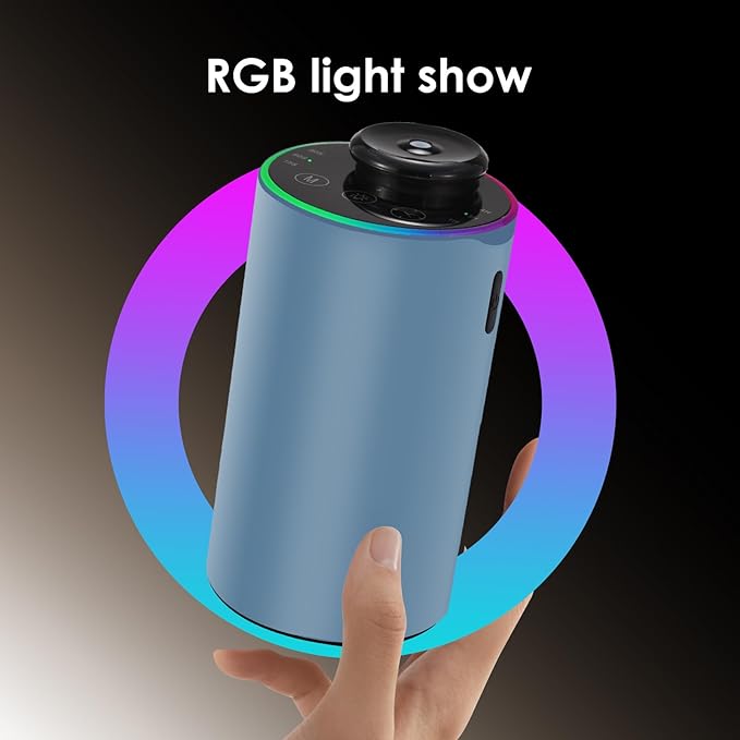 Waterless Essential Oil Diffuser with 8 Color LED Night Light, 3 Mist Levels & Timers, Portable Rechargeable Aromatherapy Diffuser for Home Car Room Studio Office, Black Metal (Blue)