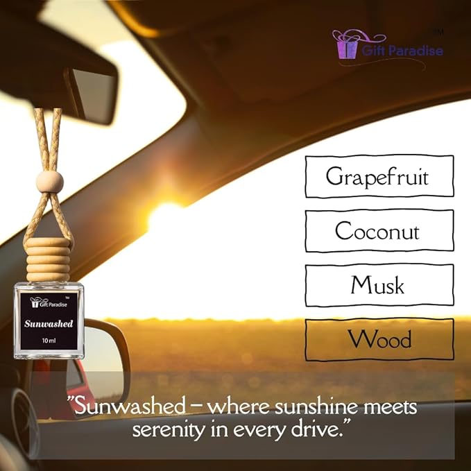 Morning Sunshine scent, Set of three Sunwashed Scented Car Air Freshener in Velvet gift bag– Fragrance Oil Diffuser – Long Lasting, Non-Toxic Hanging Car Fragrance for Men & Women – Clean Linen Scent