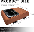 Car Center Console Armrest Pillow, 14"×8.3" Waterproof Leather Armrest Box Cover with Cup and Phone Holder, Soft Memory Foam Arm Rest Console Pad Protector for SUV Truck (Brown, Embroidery)