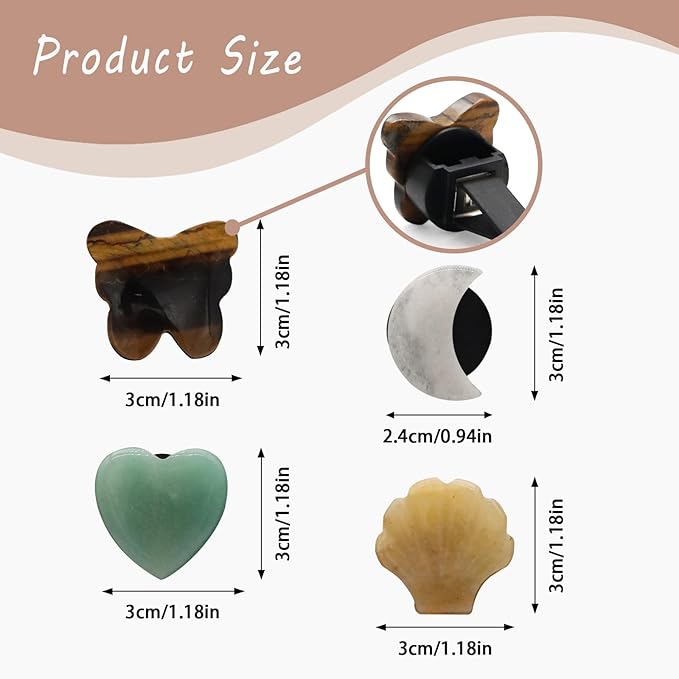 Boho Car Decor,4pcs Natural Stone Car Air Fresehenr Vent Clips,Moon Seashell Heart Butterfly Crystal Dashboads Accessories for Women,Best Wishes for Lover Friends