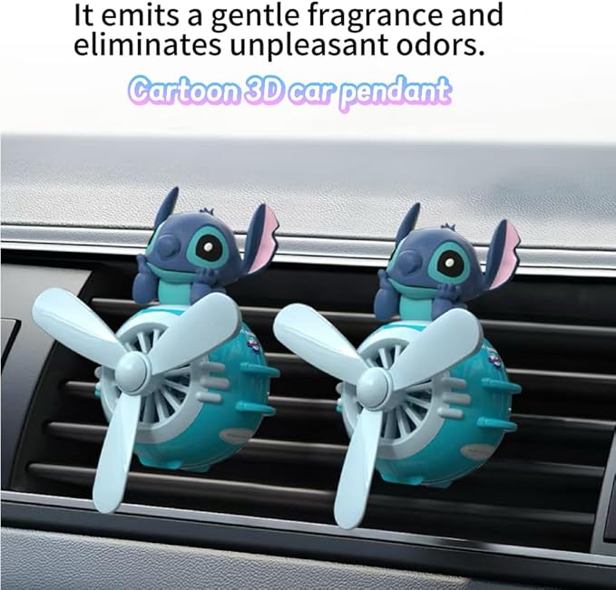 Stitch Car Air Fresheners - Cartoon Pilot Automotive Diffuser, Rotating Propeller Automotive Air Outlet Fan Creative Car Perfume Decoration Accessories with 2 Fragrances