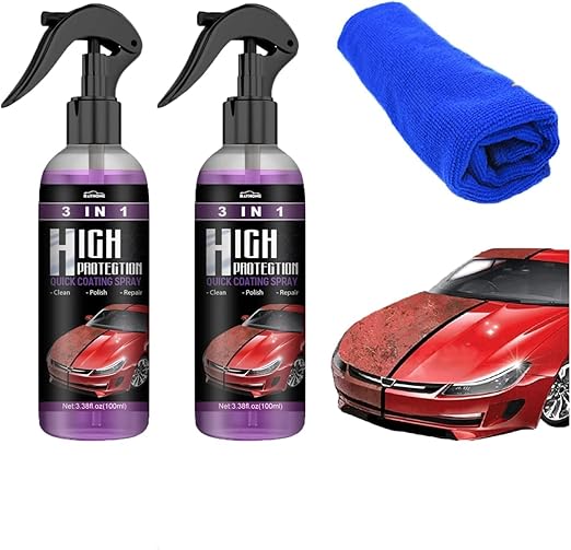 2 Pack 3 in 1 High Protection Quick Coating Spray,High Protection Quick Car Coating Spray,Car Coating Cleaning Spray,Quick Coat Car Wax Polish Spray for Cars (100 ML)