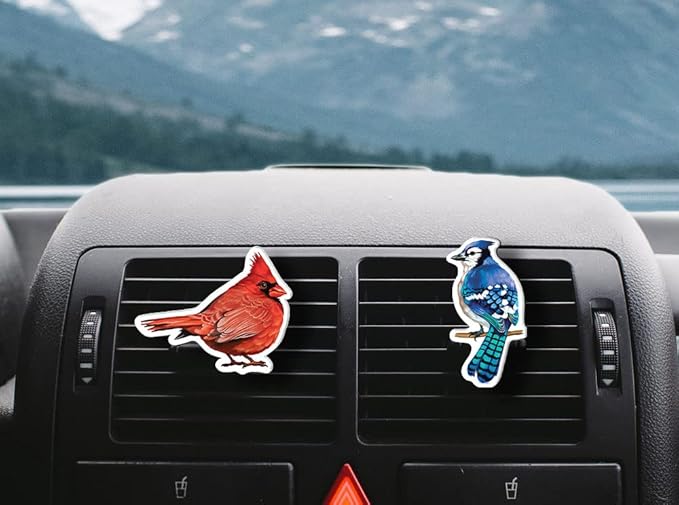 WIRESTER Set of 2 Fresh Scented Car Air Freshener Vent Clip, Decorative Accessories, Interior Decoration for Cars - Animal Red Cardinal Bird (S1) & Blue Jay Bird (S2)