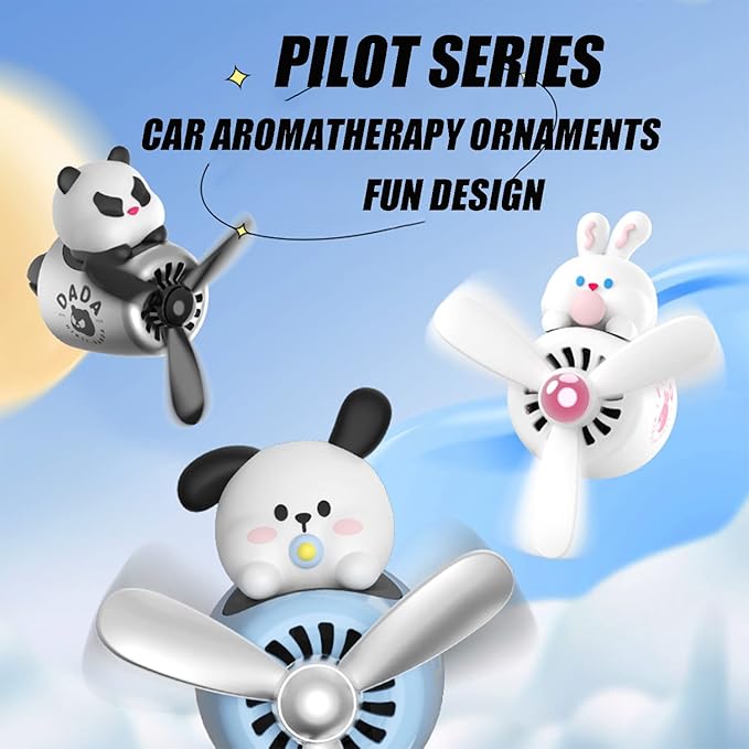 Car fragrance diffuser pilot car air outlet fragrance diffuser cartoon rotating fan leaf car perfume cute cartoon shape car perfume air freshener with 2 fragrances (dog)