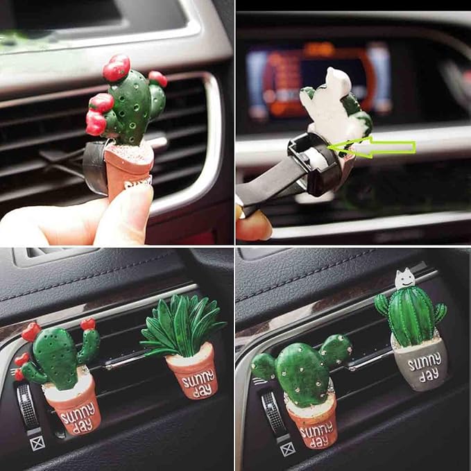 Cactus Car Air Freshener - Vent Clip Interior Accessory, Scent Freshener Perfume Aromatherapy Clip for Women