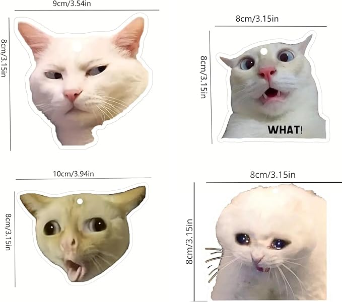 Rawan 4 Pack Cat Air Freshener - Funny Cat Decor for Women, Men & Kids - Hanging Fresheners for Car & Home