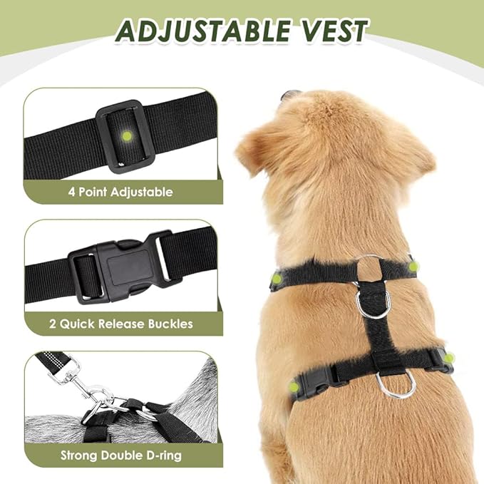 Lukovee Dog Seat Belt for Car, Adjustable Dog Car Harness for Large Medium Small Dogs, Soft Padded & Breathable Mesh Dog Seatbelt with Car Strap and Carabiner (Black,S)