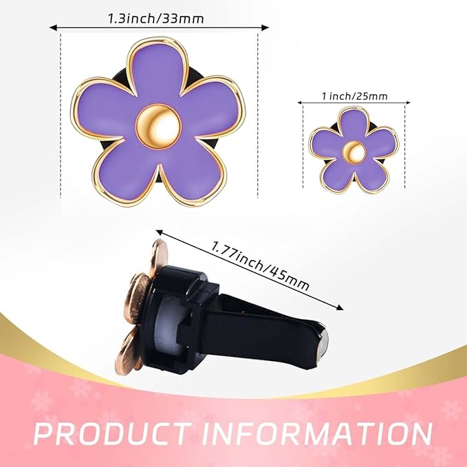 6 Pack Colorful Daisy Flower Car Air Vent Clips Car Air Outlet Freshener Clip for Car Interior Decoration Accessories (Purple)