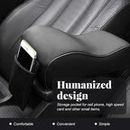 Car Center Console Cover, Soft Memory Foam Auto Arm Rest Pillow with Phone Holder Storage Bag, Waterproof Leather Armrest Seat Box Protector Comfy Cushion Pad for Most Cars (Black)