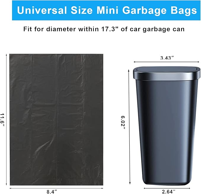 Mini Trash Bags, [9 Roll] Car Trash Bag,[PE]Mini Garbage Bags for Car Trash Can with Tear-Resistant Black Discreet Design Perfect Waste Disposal for Pet Home Office On-The-Go Travel