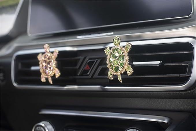 2 PCS Turtle Car Air Vent Clips, Lovely Tortoise Car Interior Decor Car Aroma Diffuser Vent Clip Car Air Freshener Vent Clips Car Accessories Decoration for Girls（Bling Green）
