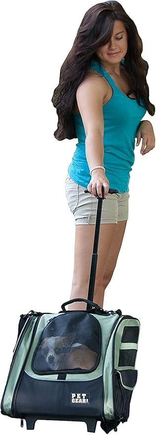 Pet Gear I-GO2 Roller Backpack, Travel Carrier, Car Seat for Cats/Dogs, Mesh Ventilation, Included Tether, Telescoping Handle, Storage Pouch, 1 Model, Available in 5 Colors