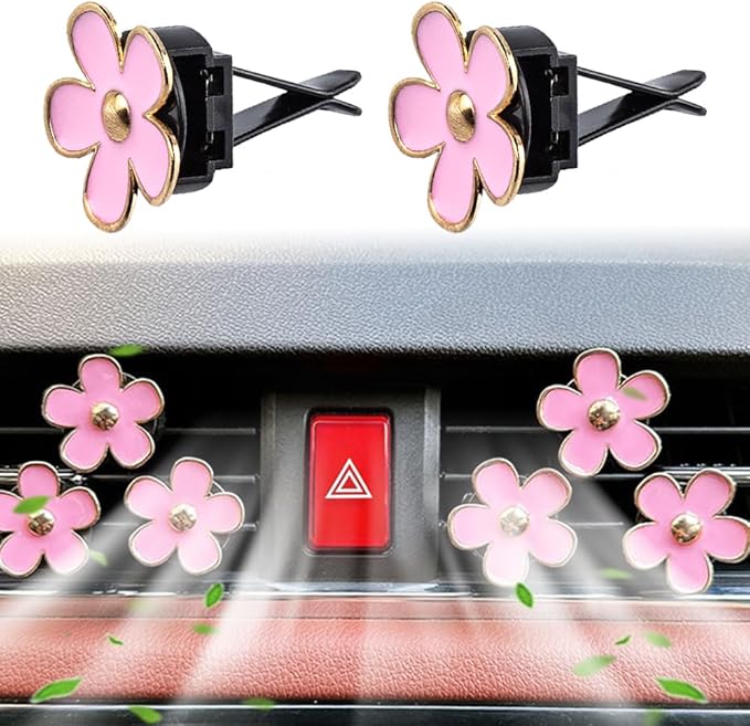 6 Pcs Daisy Flower Air Vent Clip Air Conditioning Outlet Clip Car Air Freshener Clip Car Interior Decor Charm Colorful Car Interior Accessories for Girls Women (Pink)
