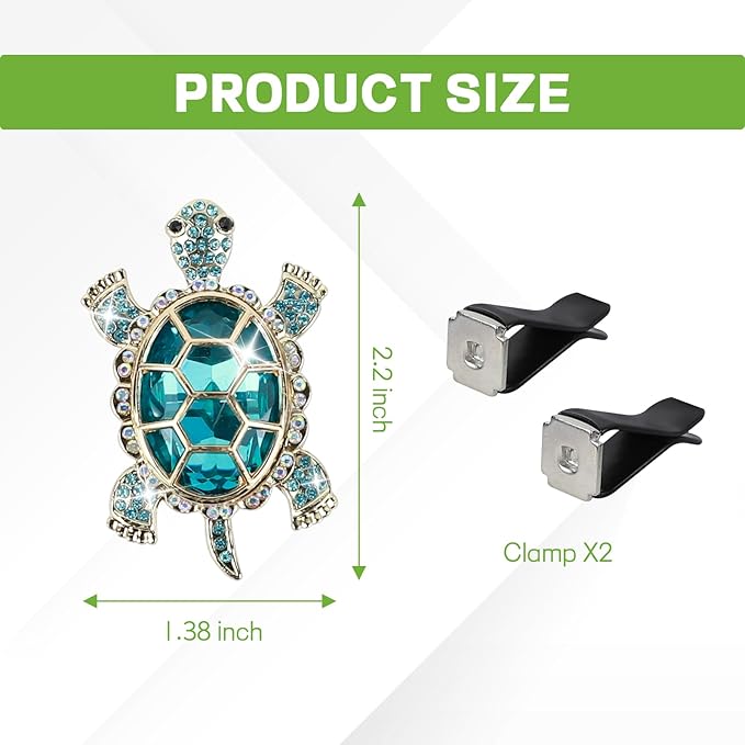 2PCS Sea Turtles Car Air Freshener Vent Clip, Bling Cute Turtle Vent Clips for Cars, Rhinestone Auto Air Conditioning Outlet Clip, Ocean Theme Interior Decor Car Accessories (Blue)