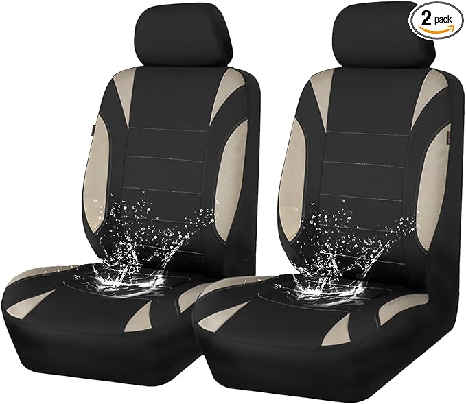 CAR PASS Neoprene EVA Waterproof car seat Covers Front Seats Only, Universal fit for SUV Vehicles Automotive with 5mm Composite EVA Inside,Airbag Compatible (Two Seats 6PCS, Black and Beige)