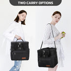 Maelstrom Lunch Box, 23L Insulated Lunch Bag, Expandable Double Deck Cooler Bag, Lightweight Leakproof Tote Bag With Side Tissue Pocket, Suit For Men and Women (A. Black)