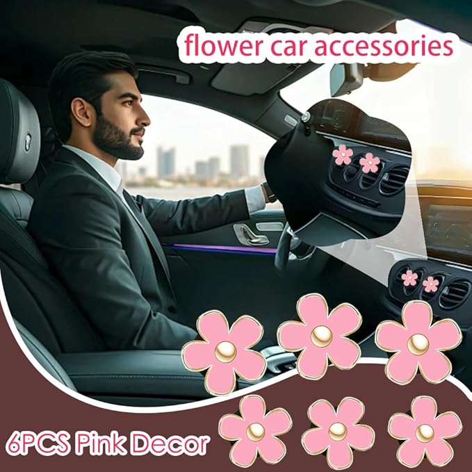 6 Pcs Daisy Flower Air Vent Clip Air Conditioning Outlet Clip Car Air Freshener Clip Car Interior Decor Charm Colorful Car Interior Accessories for Girls Women(Light Pink)