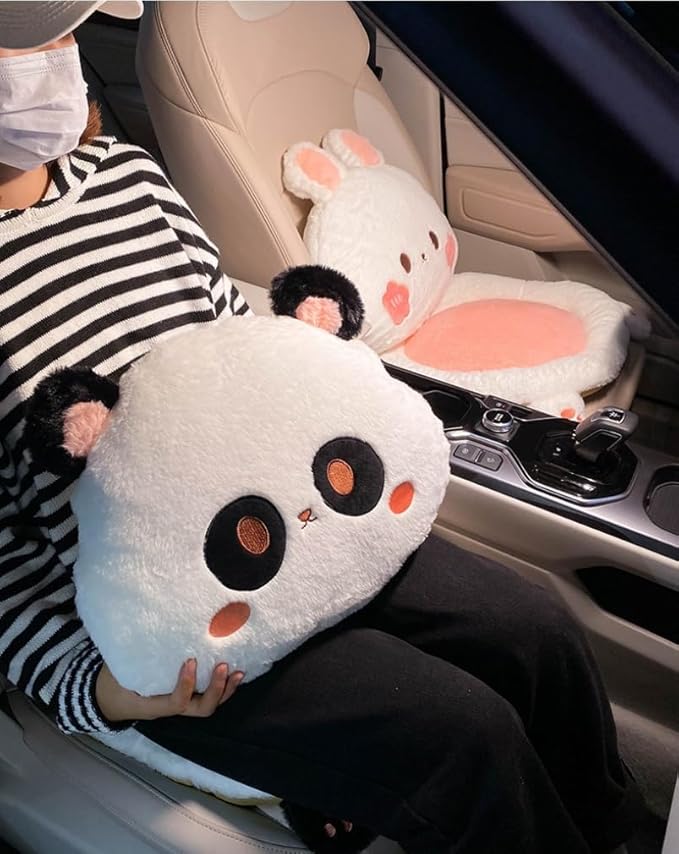 Cartoon Car Seat Cushion Lumbar Support Pillow and Neck Pillow, Cute Car Seat Pillow Headrest Pillow Back Support for Driving Fatigue Relief,for Office Chair Truck SUV (Rabbit Seat)