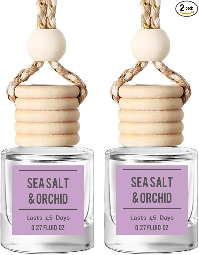 Sea Salt & Orchid Hanging Car Air Freshener – Long Lasting Essential Oil Diffuser for Car, Closet, Bathroom – 2-Pack Natural Scent Deodorizer