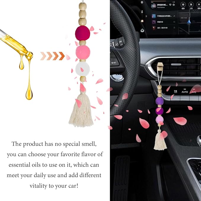 6 PCS Felt Ball Car Diffuser, Hanging Tassel Diffuser Car Air Freshener Bead Aromatherapy Diffuser, Car Vent Clip Essential Oil Diffuser, Car Interior Decorative Charm (Bright)