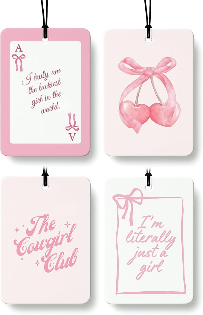 Coquette Girly Western Cologne Car Air Freshener 4 Pcs, Preppy Cowgirl Ribbon Poker Cherry Hanging Air Freshener for Cars Bathroom Dorm Books Decor, Cute Accessories Gifts for Women Girls