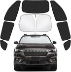 Car Window Shades for Jeep Cherokee 2014-2024 Accessories - Full Set 8PCS Side Window Sunshades with Memory Frame & Blackout Fabric, Privacy UV Shield for Camping/Travel